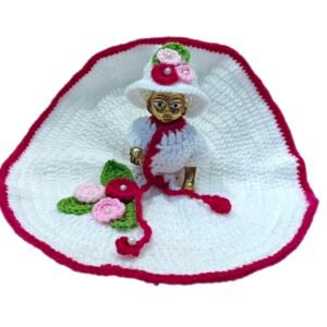 Floral White & Pink woolen Dress for Kanha Ji / Thakur Ji with decorated hat