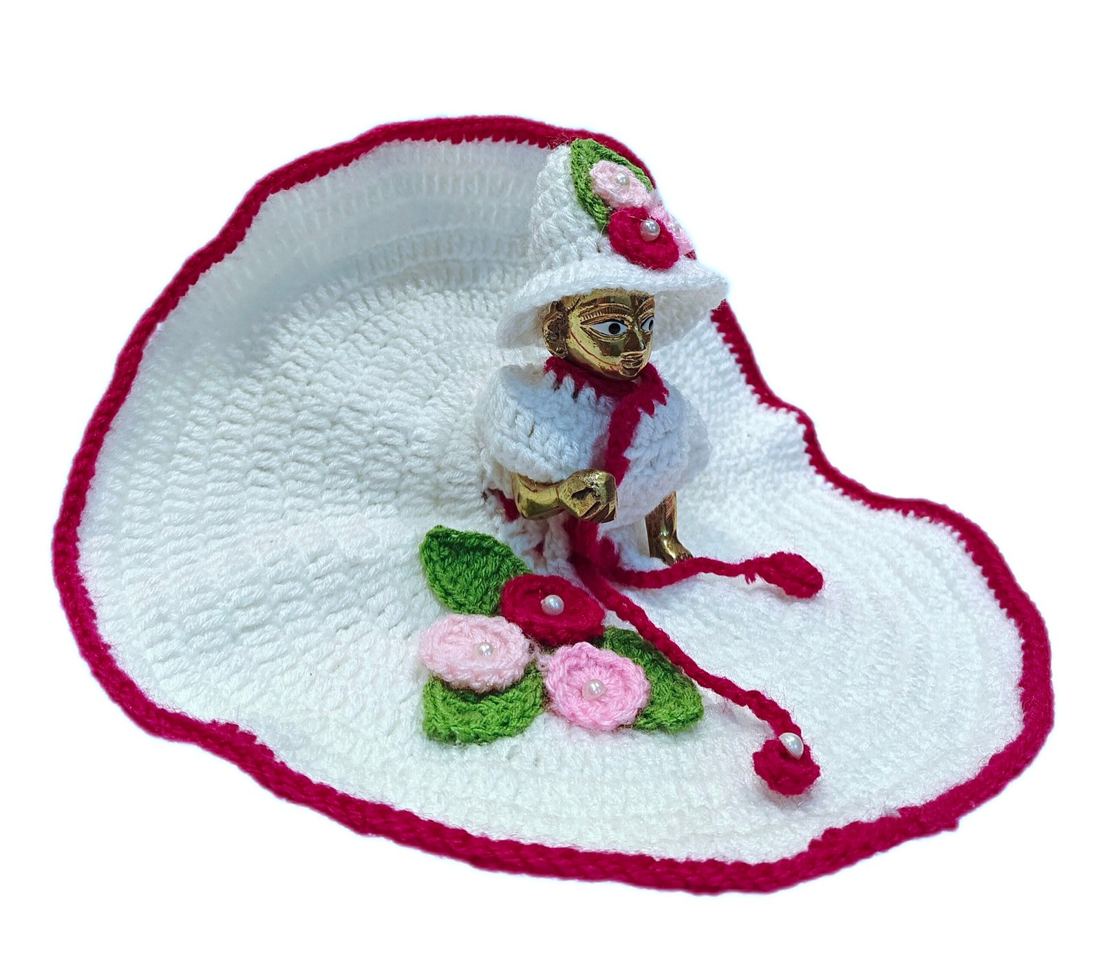 Floral White & Pink woolen Dress for Kanha Ji / Thakur Ji with decorated hat 3 Floral White & Pink woolen Dress for Kanha Ji / Thakur Ji with decorated hat - Image 3