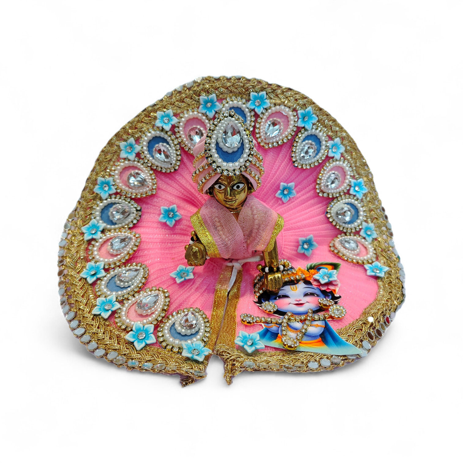 Adorable Pink Floral Dress for Laddu Gopal Ji with Matching Pagdi and Krishna Motif 1 adorablepink-floral-laddugopal-dress