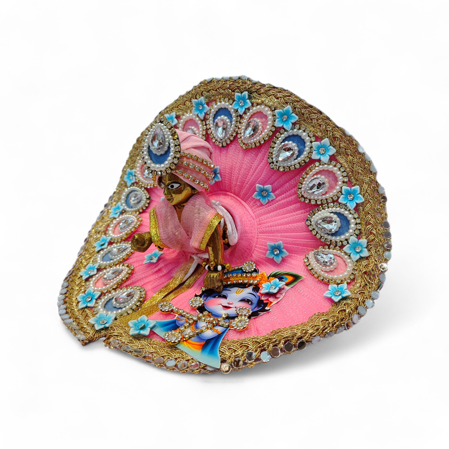 Adorable Pink Floral Dress for Laddu Gopal Ji with Matching Pagdi and Krishna Motif 2 pink-floral-laddugopal-dress