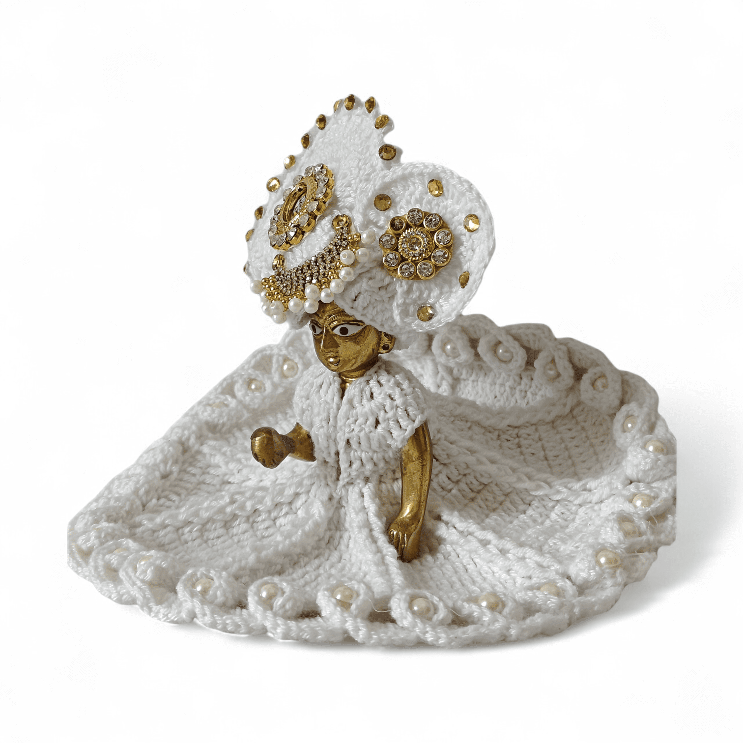 Stunning Woolen Dress for Laddu Gopal Ji with Pearl-Studded Pagdi 2 stunning-whte-woolendress
