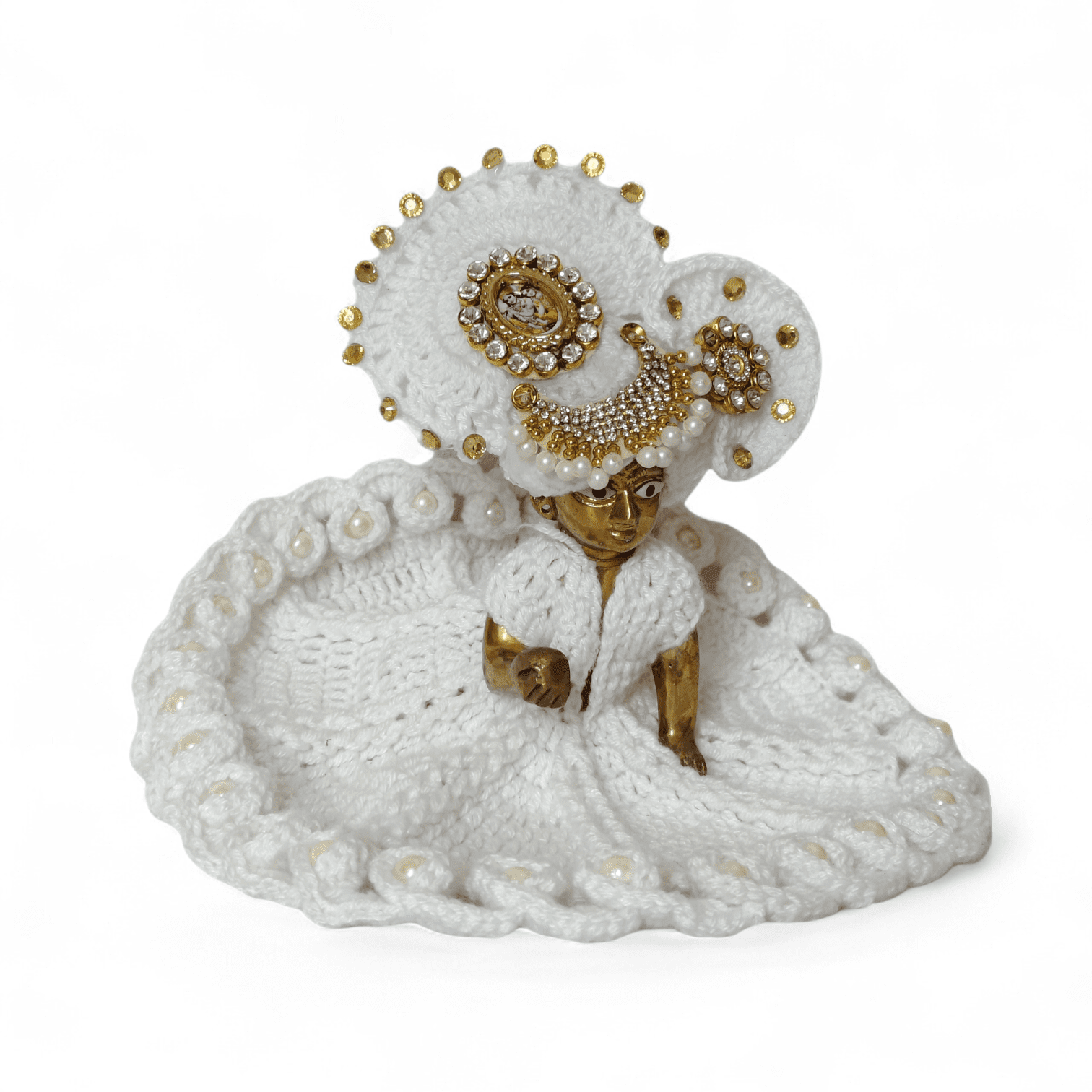 Stunning Woolen Dress for Laddu Gopal Ji with Pearl-Studded Pagdi 4 stunning-whte-woolendress