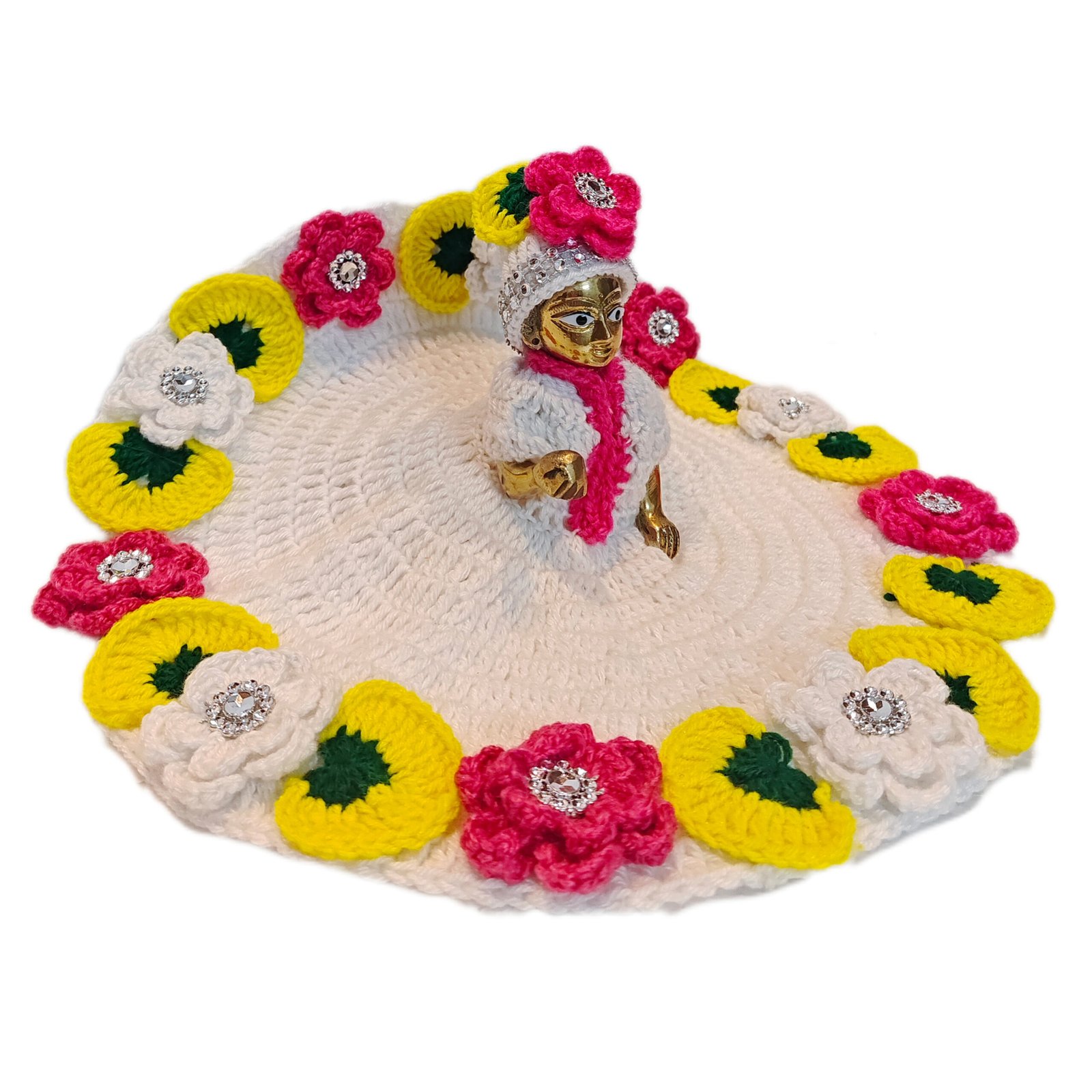 White woolen dress with colorful crochet flowers with beautiful cap 3 White woolen dress with colorful crochet flowers with beautiful cap - Image 3