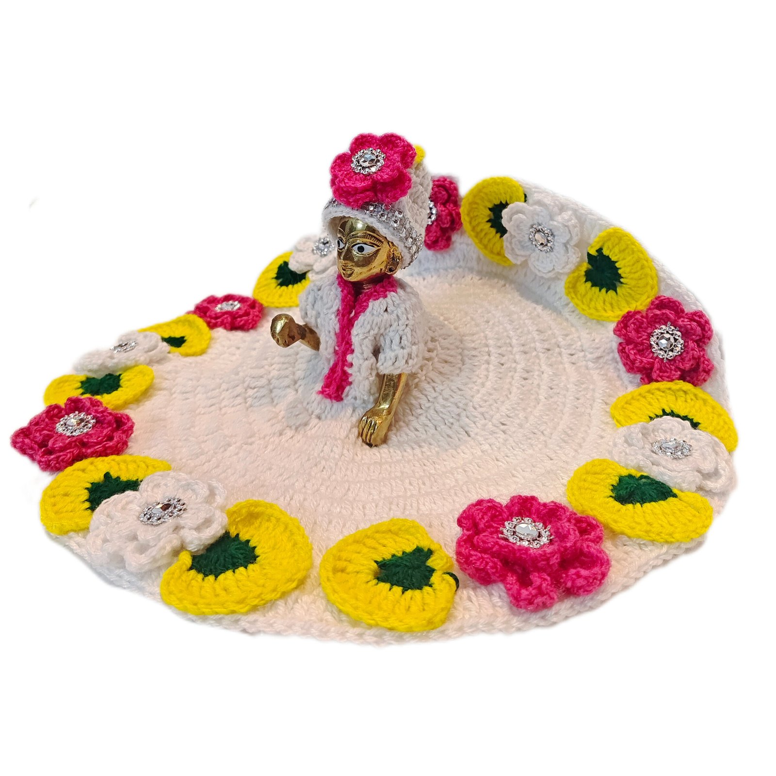 White woolen dress with colorful crochet flowers with beautiful cap 2 White woolen dress with colorful crochet flowers with beautiful cap - Image 2