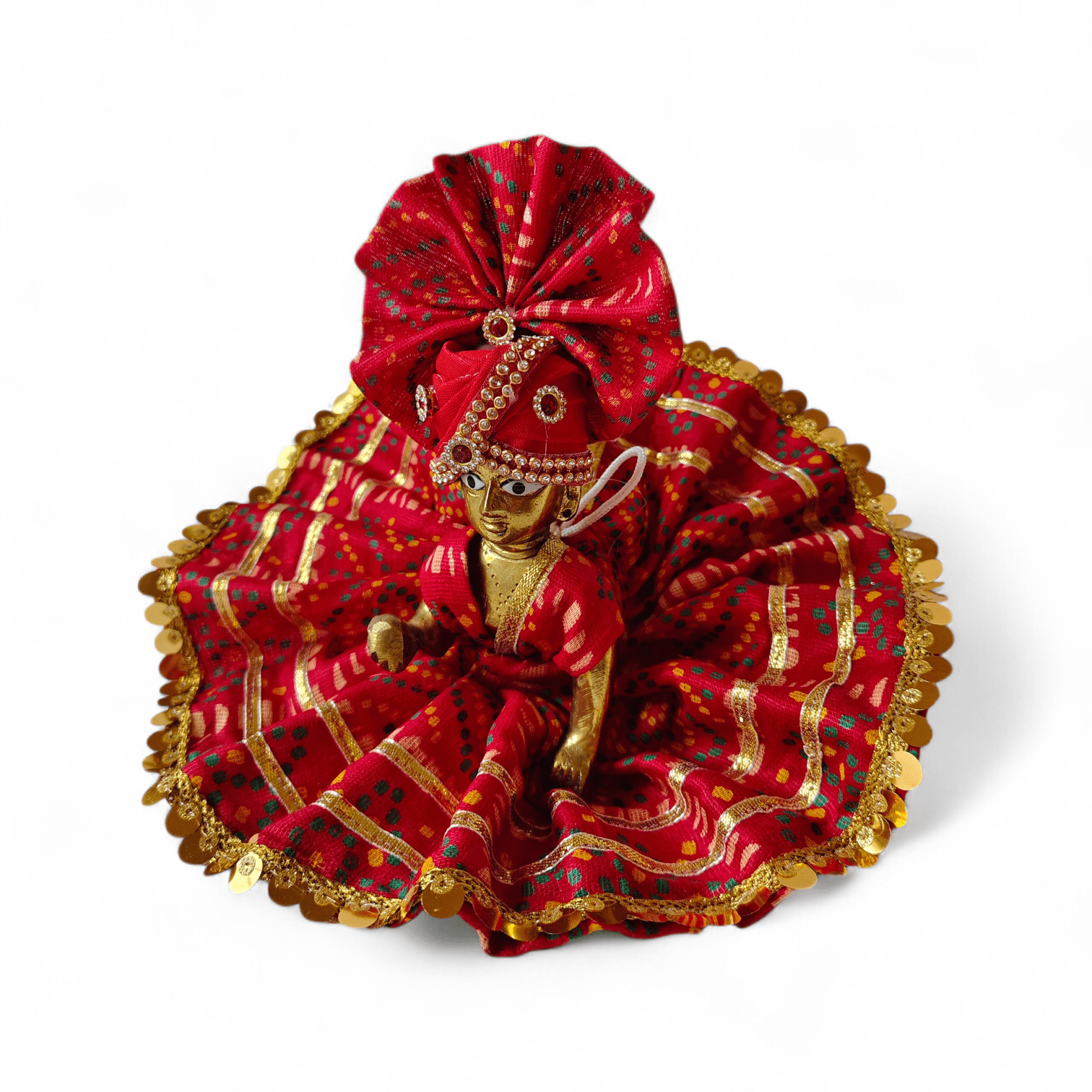 Exquisite Red Bandhani dress for laddu gopal ji with mukut 4 redbandhani-laddugopal-dress