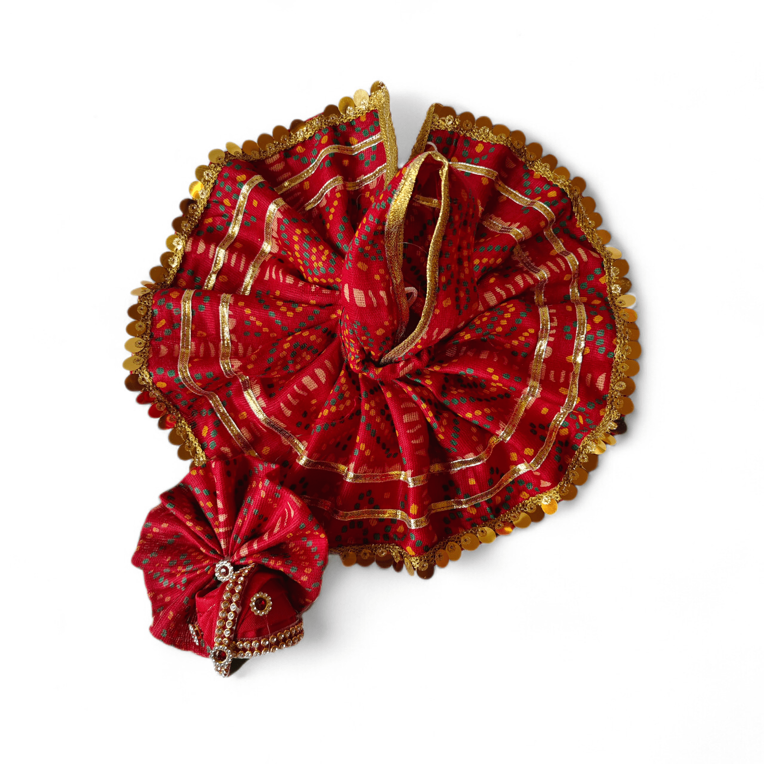 Exquisite Red Bandhani dress for laddu gopal ji with mukut 3 redbandhani-laddugopal-dress