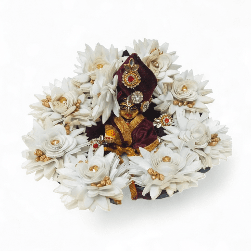 Special Maroon Velvet Laddu Gopal Poshak with pagdi (Ivory Floral) 1 special-maroon-velvet-laddu-gopal-poshak