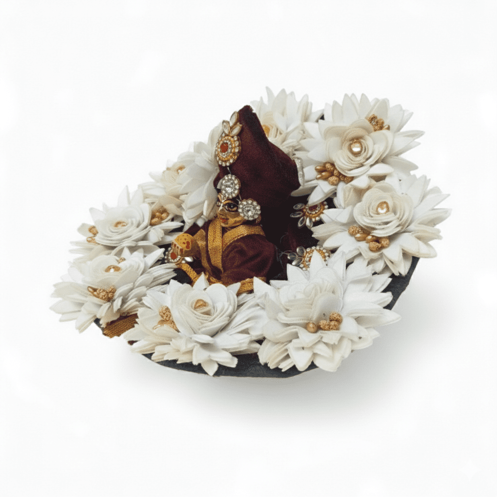Special Maroon Velvet Laddu Gopal Poshak with pagdi (Ivory Floral) 2 special-maroon-velvet-laddu-gopal-poshak