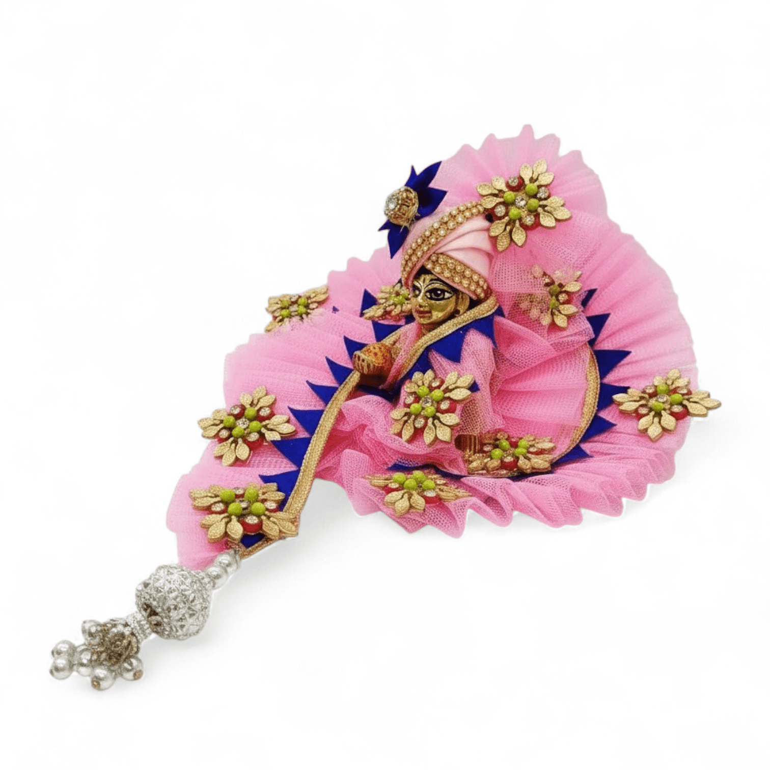 Stunning Pink Frilled Net Dress for Laddu Gopal Ji with Designer Pagdi 2 stunning-pink-frilled-net-dress