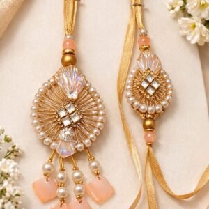 Designer Rose Pink Couple Rakhi Set