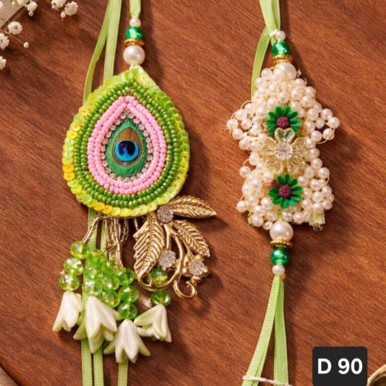Premium Peacock Feather Bhaiya Bhabhi Rakhi Set