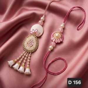 Designer Rose Pink Couple Rakhi Set