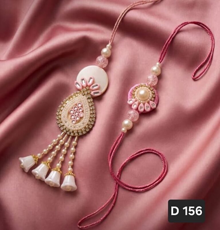 Designer Rose Pink Couple Rakhi Set